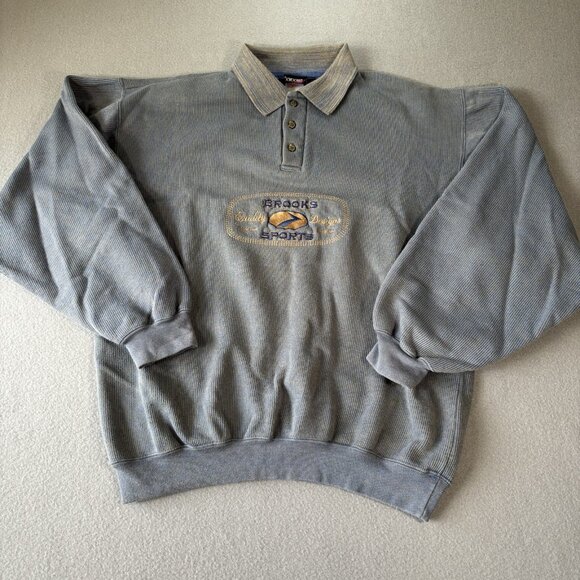 Vintage 90s Brooks Sports Sweatshirt Polo Long Sleeve Mens S Embroidered Baggy - Picture 1 of 15